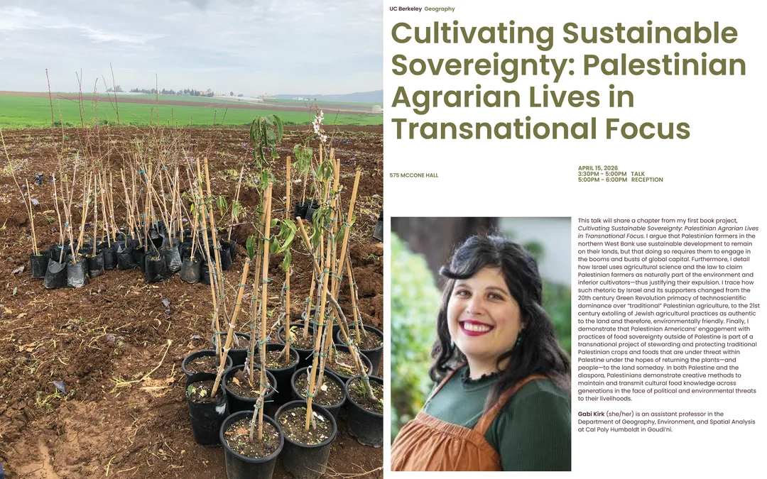 A flier advertising Gabi Kirk's talk at UC Berkeley. Full abstract available at the linked website.